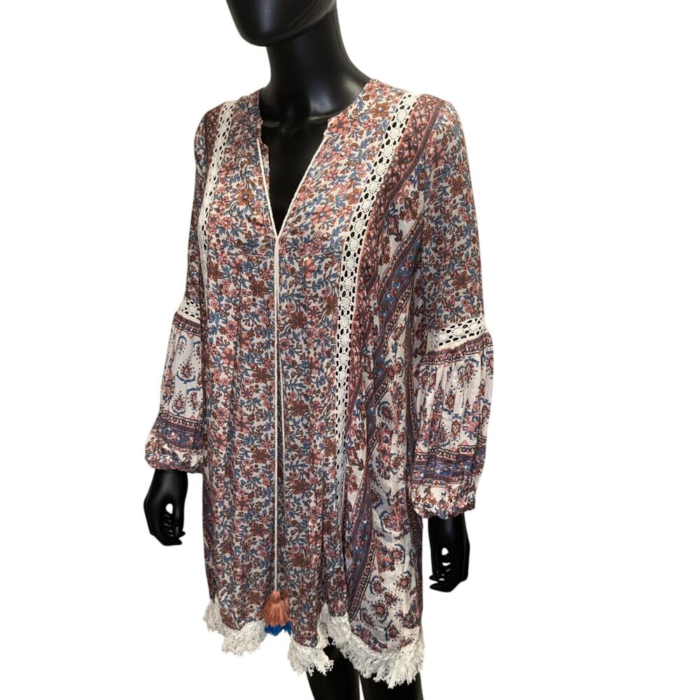 RAGA Floral Paisley Mini Dress in Cream, Rust & Blue